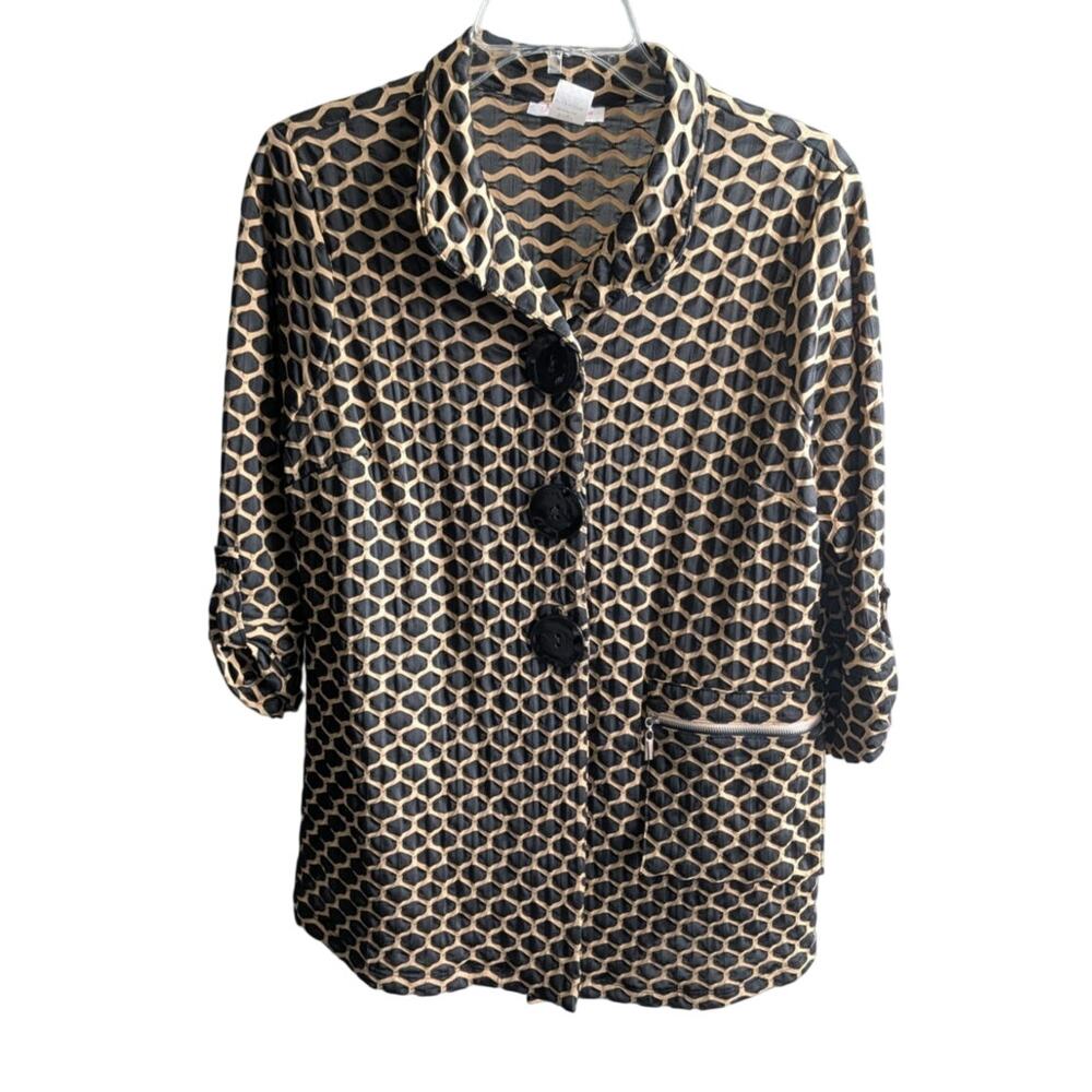 Pretty Woman Black and Tan Honeycomb Print Jacket Blazer Size XL Lagenlook
